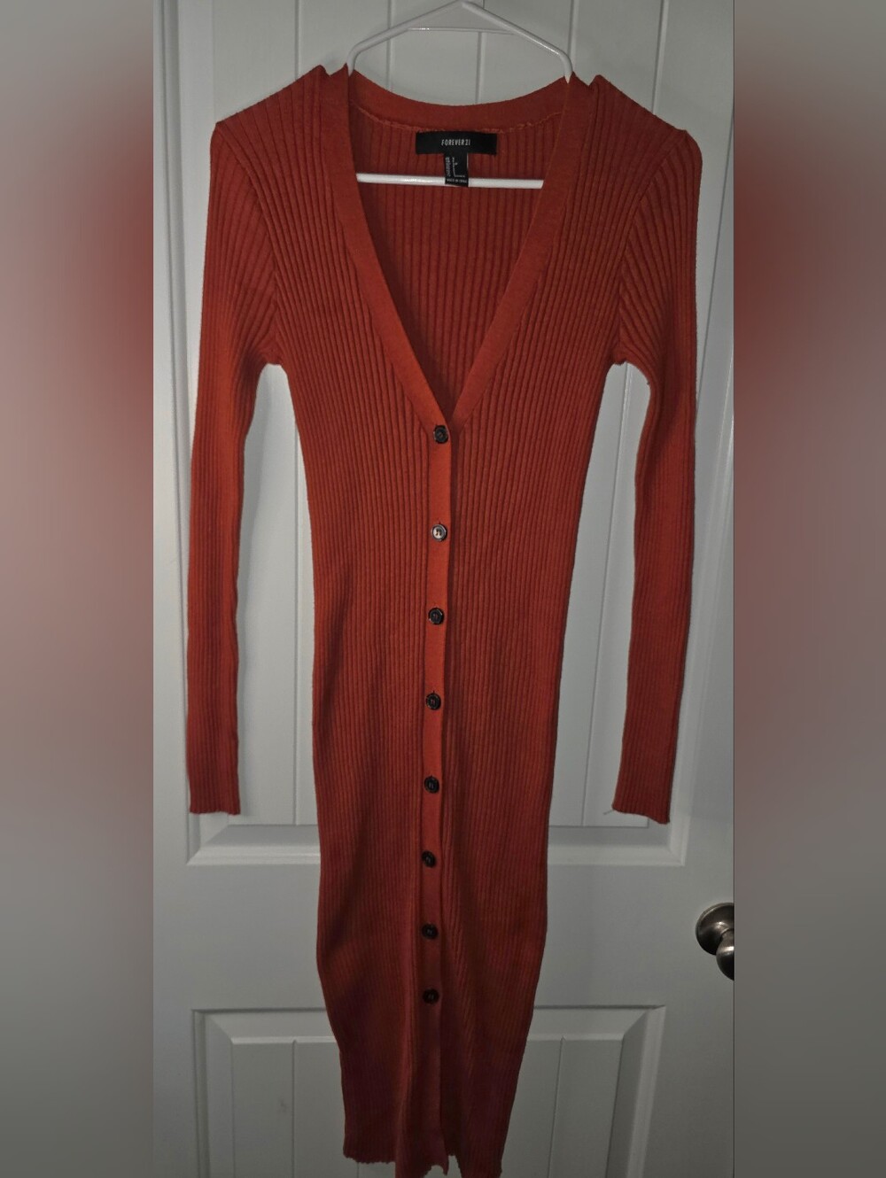 Forever 21 Rust Ribbed Button-Front Long Sleeve Dress NWOT S